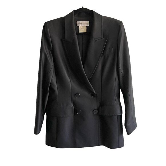 YSL YVES SAINT LAURENT Vintage Wool Double Breasted Blazer Black 10 - Picture 2 of 12